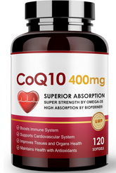 CoQ10-400mg-Softgels with PQQ, BioPerine & Omega-3, Coenzyme Q10(Ubiquinone) Supplement for High-Absorption, Powerful-Antioxidant, Support Heart & Energy-Production, 120 Servings