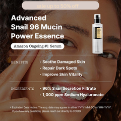 Snail Mucin 96% Power Face Serum 3.38 fl oz 100ml, Hydrating Serum for Face, Self Care, Glow Skin under Makeup, Korean Skin Care, Korean Beauty