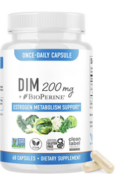 DIM Supplement 200 mg | Estrogen Balance for Women & Men | Hormone Balance, Hormonal Acne Support, Menopause Support, Antioxidant Support | Clean Label Project Certified, Vegan, Soy Free | 60 Ct.
