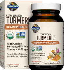 Garden of Life Extra Strength Turmeric Inflammatory Response 60 Tablets-100mg Curcumin (95% Curcuminoids) Black Pepper, Probiotics, Non-GMO Vegan Gluten Free Herbal Supplement