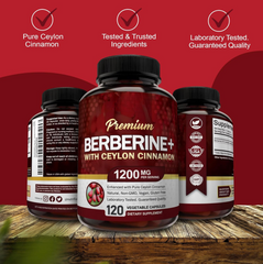 Premium Berberine HCL 1200mg, 120 Capsules - Plus Pure True Ceylon Cinnamon, Berberine HCI Root Supplements Pills - Immune System, Healthy Weight Management