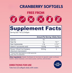 Cranberry Supplement, Made with Concentrated Whole Fruit Cranberry Powder to Help Cleanse and Protect the Urinary Tract*, Sugar Free Cranberry Pills, Non-GMO, 100 Softgels