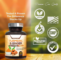 Turmeric Curcumin with BioPerine & Ginger 95% Curcuminoids 1950mg - Black Pepper Extract for Max Absorption, Joint Support Supplement, Herbal Turmeric Pills, Vegan Non-GMO - 240 Capsules