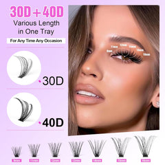 Lash Extension Kit DIY 280pcs Lash Clusters Eyelash Extension Kit, 9-16mm 30D 40D Individual Lashes Kit with Lash Bond and Seal, Lash Tweezers for Self Use (30D&40D, 0.07D, 9-16mm, Kit)