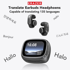 XF28 AI Translation Earbuds Real Time Translator Earbuds LCD Touch Screen Open Ear Clip Wireless Bluetooth Translating Headphones Included for 135 Languages Translation Device with APP