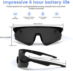 Polarized Bluetooth Sunglasses for Men,Sport Smart Glasses for Women with Open Ear Music Speakers,Built-in Mic,UV Protection Running Baseball Sunglasses, Cycling Glasses(Black)