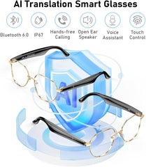 Bluetooth Glasses, Blue Light Glasses for Women Men, Smart Glasses with 163 Language Translations, AI Glasses with Audio, Clear Glasses Bluetooth 6.0, Voice Assistant