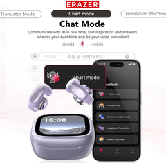 XF28 AI Translation Earbuds Real Time Translator Earbuds LCD Touch Screen Open Ear Clip Wireless Bluetooth Translating Headphones Included for 135 Languages Translation Device with APP