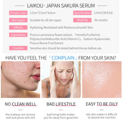 Face Fluid Essence Moisturizing Skin Shining Cherry Blossom Hyaluronic Acid Serum Essence Shrink Pores Tightening Skin Face Solution (17ml)