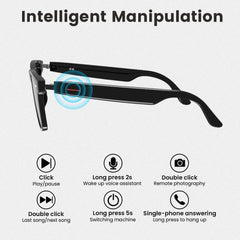 Smart Glasses Bluetooth Audio Sunglasses for Men Women with Dual Stereo Speakers, Open Ear Music &HD Calling, Touch &Voice Assistant, UV Protection—Black