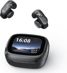 XF28 AI Translation Earbuds Real Time Translator Earbuds LCD Touch Screen Open Ear Clip Wireless Bluetooth Translating Headphones Included for 135 Languages Translation Device with APP