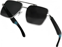 Pilot Smart Glasses,Bluetooth Sunglasses for Women/Men with Audio, Polarized Sunglasses,Dual Mic & Speakers, UV Protection, Music/Calling/Voice Assistant/Remote Photography,Silver Frame Gray Lens