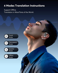 AI Language Translation Earbuds, Bluetooth 5.4 Headphones Translator for 144 Languages & Accents, OWS LCD Touch Screen Real-Time Earphones Fit iOS and Android Ideal for Travel Business Learning, Black