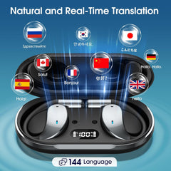 AI Translation Earbuds Real Time, 6 in 1 Instant Language Translator Earbuds 144 Languages & Accents, 8 Offline, Voice/Video Call, Wireless OWS Translating Earbuds for Travel Business Learning