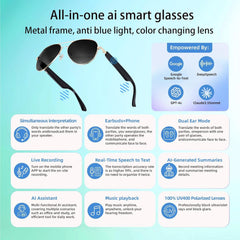 Smart Glasses with Ai translator,Translation Glasses for Women Men Bluetooth with Chat GPT 164 Language sunglasses Lens Clear Headphone with Speaker forTravel Meeting Trade Businesss (Black)