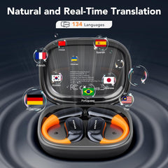 AI Translation Earbuds Real Time, OWS Real-Time Translator Earbuds for 134 Languages LCD Touch Screen, Two Way Translation Headphones for Travel, Business, Learning, Compatible with iOS & Android