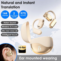Language Translator Earbuds, 3-in-1 Translation Earbuds, AI Translation Earbuds Real Time for Android iOS, 144 Languages AI Earbuds Translators Headphones for Travel Business Learning (Khaki)