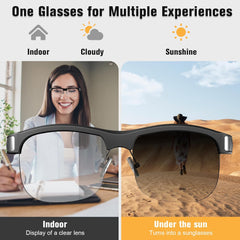 Smart Glasses, Blue Light Bluetooth Glasses for Men Women, Photochromic Sunglasses Lens, Open Mic & Speakers, Voice Assistant