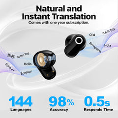 AI Language Translator Earbuds, OWS Real-Time 3-in-1 Translation Earbuds 144 Languages & Accents, Translation Device for Travel Business Learning,Black