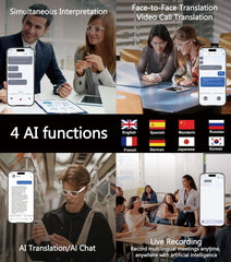 AI Smart Glasses, Multifunctional Bluetooth Glasses for Men & Women, 116 Languages & Accents Translator Glasses, Blue Light Filter & Polarized UV Protection Lenses Translation Glasses, White