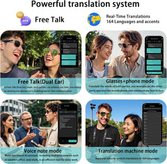Smart Glasses with Ai translator,Translation Glasses for Women Men Bluetooth with Chat GPT 164 Language sunglasses Lens Clear Headphone with Speaker forTravel Meeting Trade Businesss (Black)