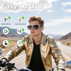 Pilot Smart Glasses,Bluetooth Sunglasses for Women/Men with Audio, Polarized Sunglasses,Dual Mic & Speakers, UV Protection, Music/Calling/Voice Assistant/Remote Photography,Silver Frame Gray Lens