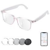 Bluetooth Audio Smart Blue Light Glasses for Men & Women, Blue Light Filtering & Open Ear Sound Smart Glasses (GS07-AI-Pink-Glasses)