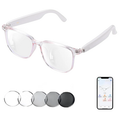 Bluetooth Audio Smart Blue Light Glasses for Men & Women, Blue Light Filtering & Open Ear Sound Smart Glasses (GS07-AI-Pink-Glasses)