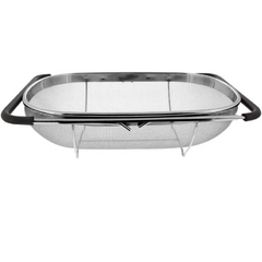 Over the Sink Colander Strainer Basket Stainless Steel, For Kitchen Sink with Rubber Grip, Fine Mesh, Large Kitchen Gadgets Tools, Expandable Home Kitchen Essentials