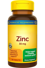 Zinc 30 mg, Dietary Supplement for Immune Health and Antioxidant Support, 100 Tablets, 100 Day Supply