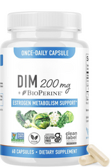 DIM Supplement 200 mg | Estrogen Balance for Women & Men | Hormone Balance, Hormonal Acne Support, Menopause Support, Antioxidant Support | Clean Label Project Certified, Vegan, Soy Free | 60 Ct.