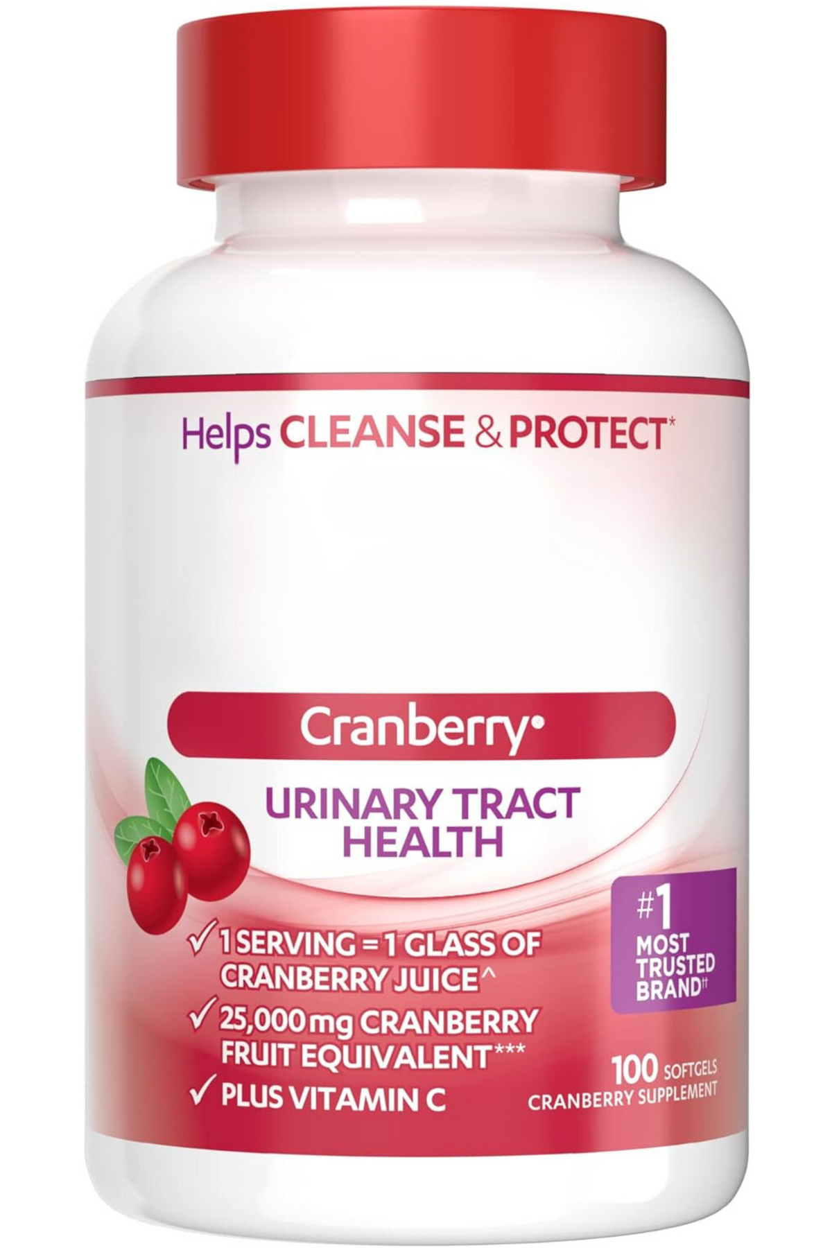 Cranberry Supplement, Made with Concentrated Whole Fruit Cranberry Powder to Help Cleanse and Protect the Urinary Tract*, Sugar Free Cranberry Pills, Non-GMO, 100 Softgels