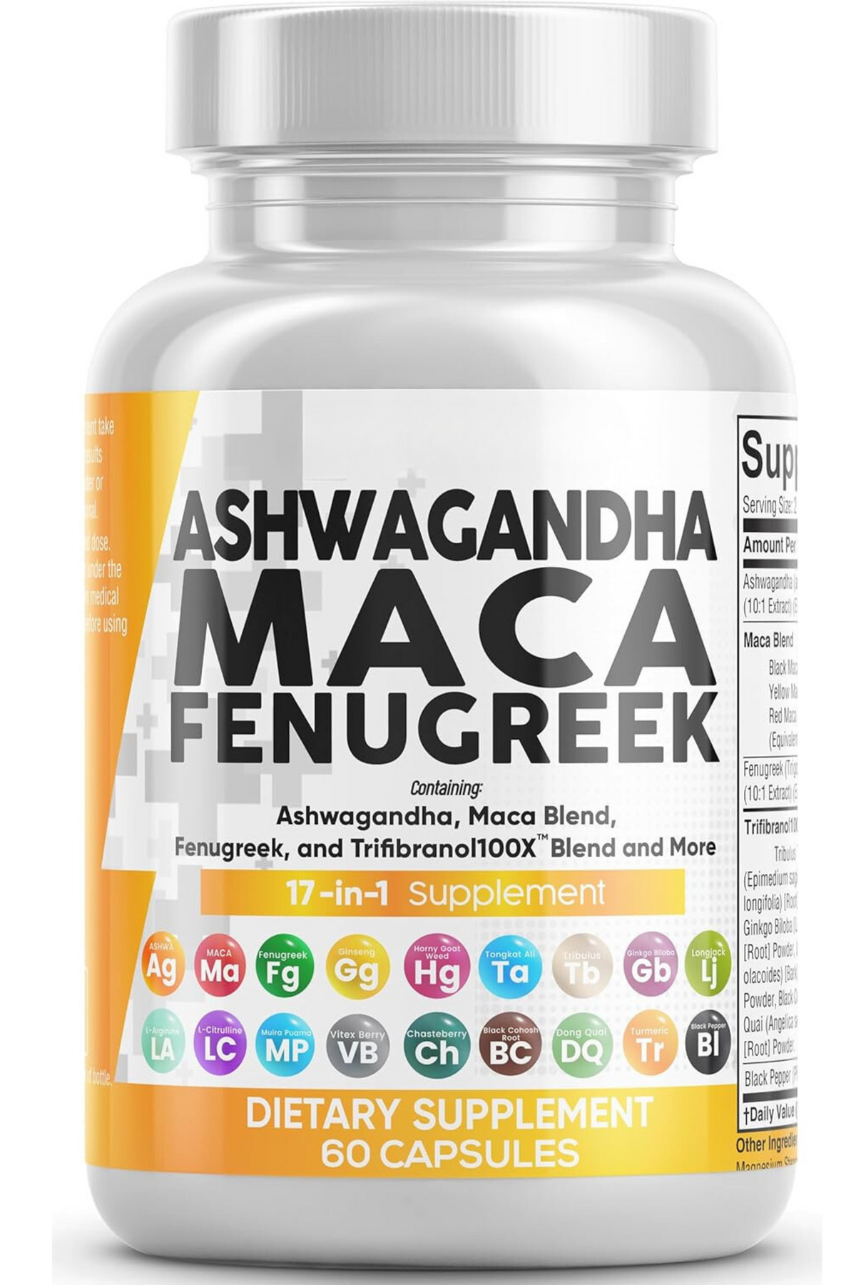 Ashwagandha 5000mg Maca Root 2000mg Fenugreek 3000mg Supplement with Tongkat Ali Ginseng - Assists with Stress, Mood & Thyroid Health - Ashwagandha Capsules Maca Pills Fenugreek Caps - 60 Count