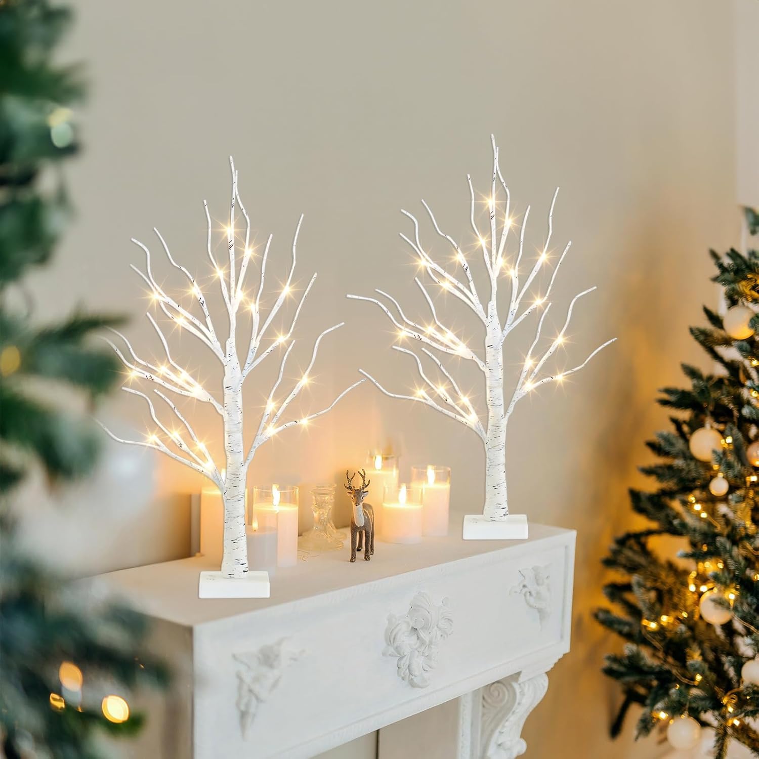 Christmas Decorations Indoor, 2 FT Birch Tree with LED Lights, Fairy Light Spirit Tree for Christmas Decor, Warm White Lighted Birch Tree for Home Decor Indoor, Battery Powered, Timer (2PK)