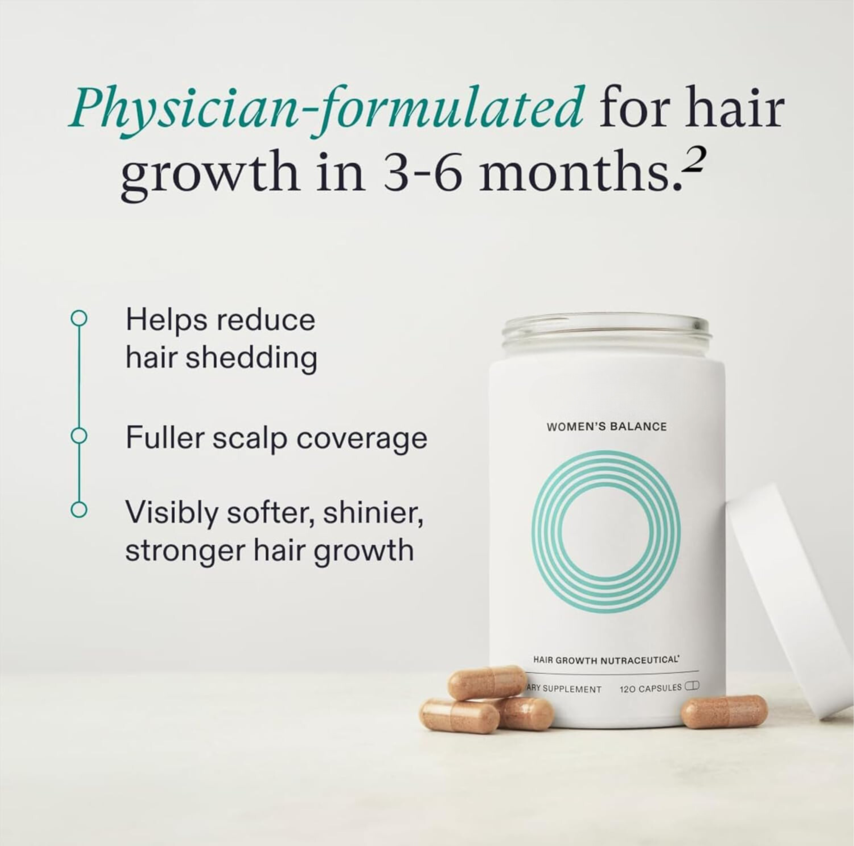 Women's Balance Hair Growth Supplements, Ages 45 and Up, Clinically Proven for Visibly Thicker Hair and Scalp Coverage, Dermatologist Recommended - 1 Month Supply