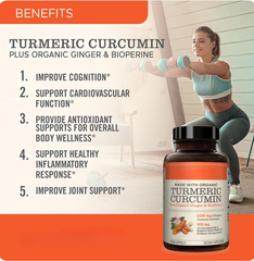 Curcumin Turmeric 2250mg 95% Curcuminoids & BioPerine Black Pepper Extract Advanced Absorption for Joint Support [1 Month Supply - 90 Count]