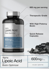 Alpha Lipoic Acid 600mg | 240 Capsules | with Biotin Optimizer | Non-GMO and Gluten Free Supplement