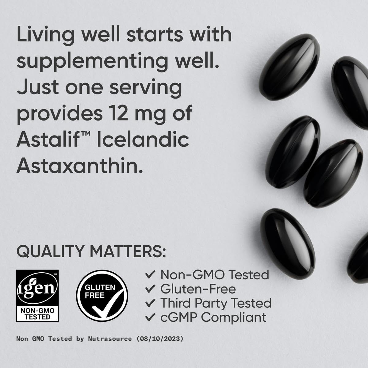 Triple Strength Astaxanthin 12mg with Organic Coconut Oil - Antioxidant Supplement, Non-GMO Verified & Gluten Free - 60 Softgels