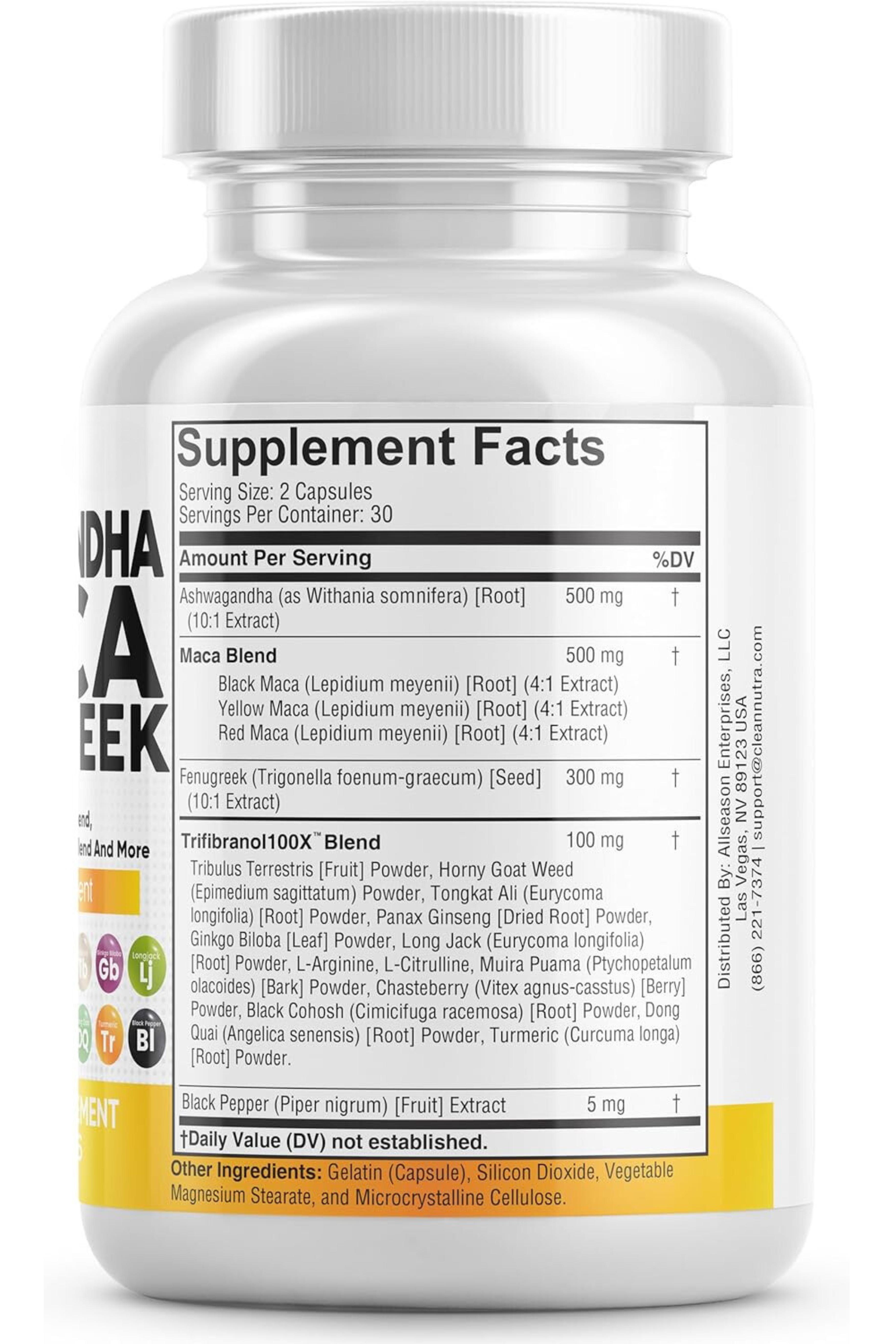 Ashwagandha 5000mg Maca Root 2000mg Fenugreek 3000mg Supplement with Tongkat Ali Ginseng - Assists with Stress, Mood & Thyroid Health - Ashwagandha Capsules Maca Pills Fenugreek Caps - 60 Count