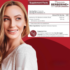 Premium Berberine HCL 1200mg, 120 Capsules - Plus Pure True Ceylon Cinnamon, Berberine HCI Root Supplements Pills - Immune System, Healthy Weight Management