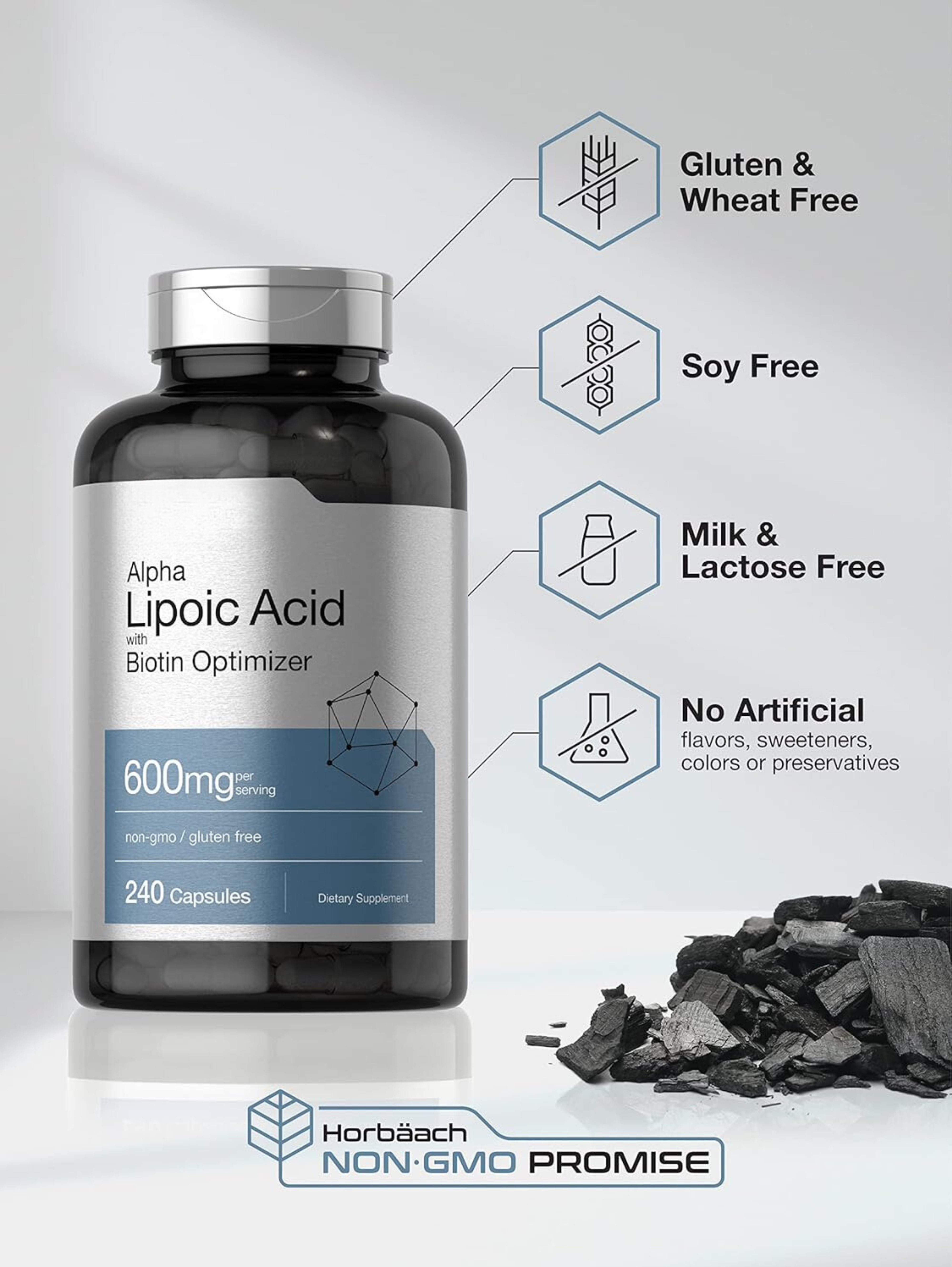 Alpha Lipoic Acid 600mg | 240 Capsules | with Biotin Optimizer | Non-GMO and Gluten Free Supplement