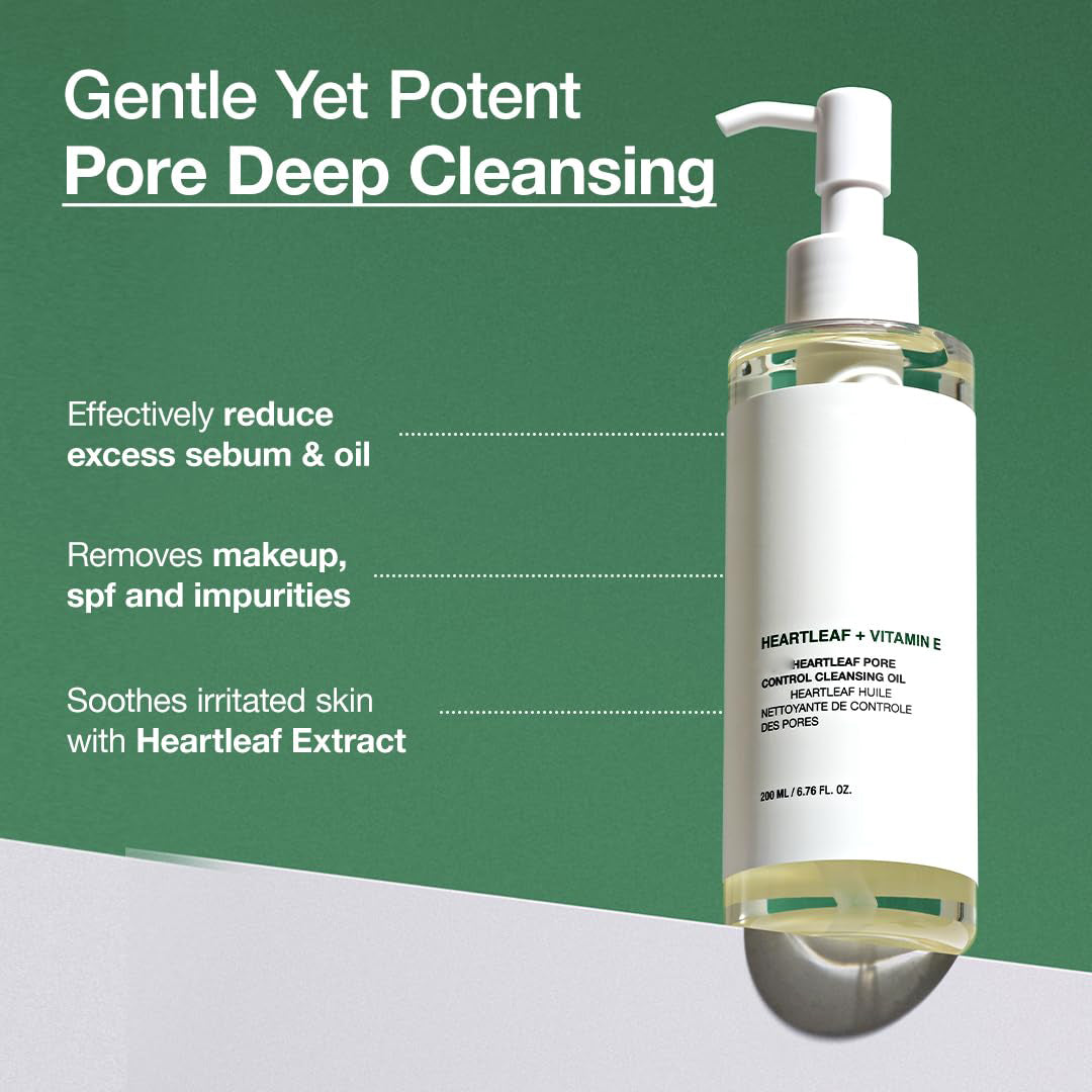 Heartleaf Pore Control Cleansing Oil, Oil Cleanser for Face, Makeup Blackhead Remover, Korean Skin Care 6.76 fl oz(200ml)