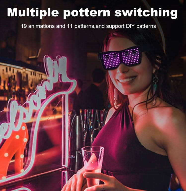 LED Glasses, Party Glasses, Customizable Bluetooth Glasses, Light Up Glasses, for Birthday Party, Halloween Party, Christmas, New Year, Neon Glasses, Smart Glasses, Led Light Party