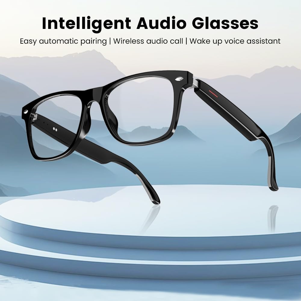 Smart Glasses Bluetooth Audio Sunglasses for Men Women with Dual Stereo Speakers, Open Ear Music &HD Calling, Touch &Voice Assistant, UV Protection—Black
