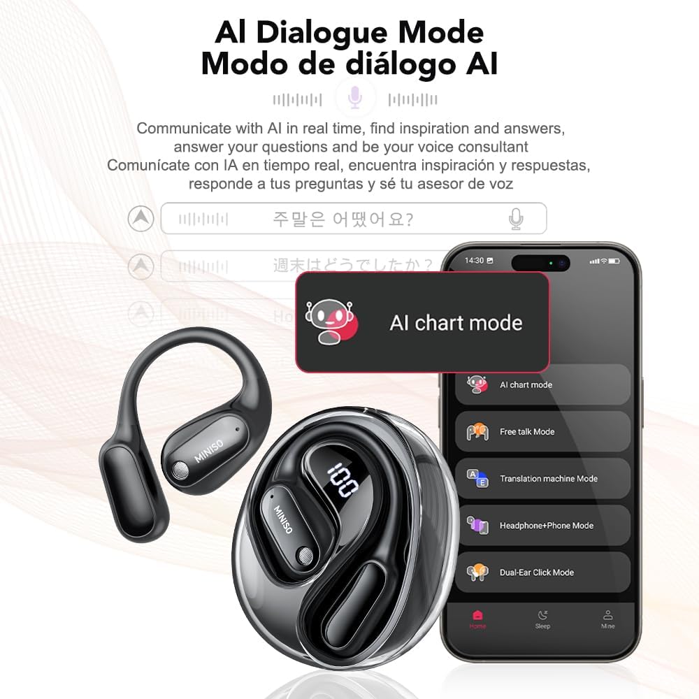 MS190 AI Translation Earbuds Real Time, 3-in-1 Translator Earbuds，135 Language Translating Headphones with APP, Translation Device Audifonos Traductores Inglés Espanol Fit iOS and Android