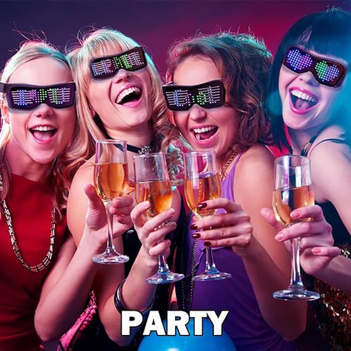 LED Glasses, Party Glasses, Customizable Bluetooth Glasses, Light Up Glasses, for Birthday Party, Halloween Party, Christmas, New Year, Neon Glasses, Smart Glasses, Led Light Party