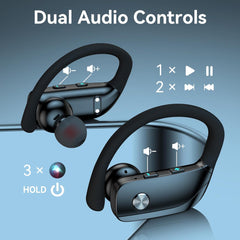Wireless Earbuds Bluetooth Headphones 48hrs Play Back Sport Earphones with LED Display Over-Ear Buds with Earhooks Built-in Mic Headset for Workout Black