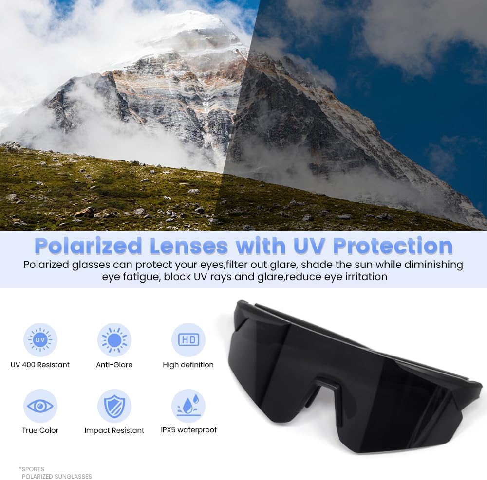 Polarized Bluetooth Sunglasses for Men,Sport Smart Glasses for Women with Open Ear Music Speakers,Built-in Mic,UV Protection Running Baseball Sunglasses, Cycling Glasses(Black)