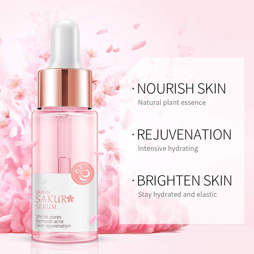 Face Fluid Essence Moisturizing Skin Shining Cherry Blossom Hyaluronic Acid Serum Essence Shrink Pores Tightening Skin Face Solution (17ml)