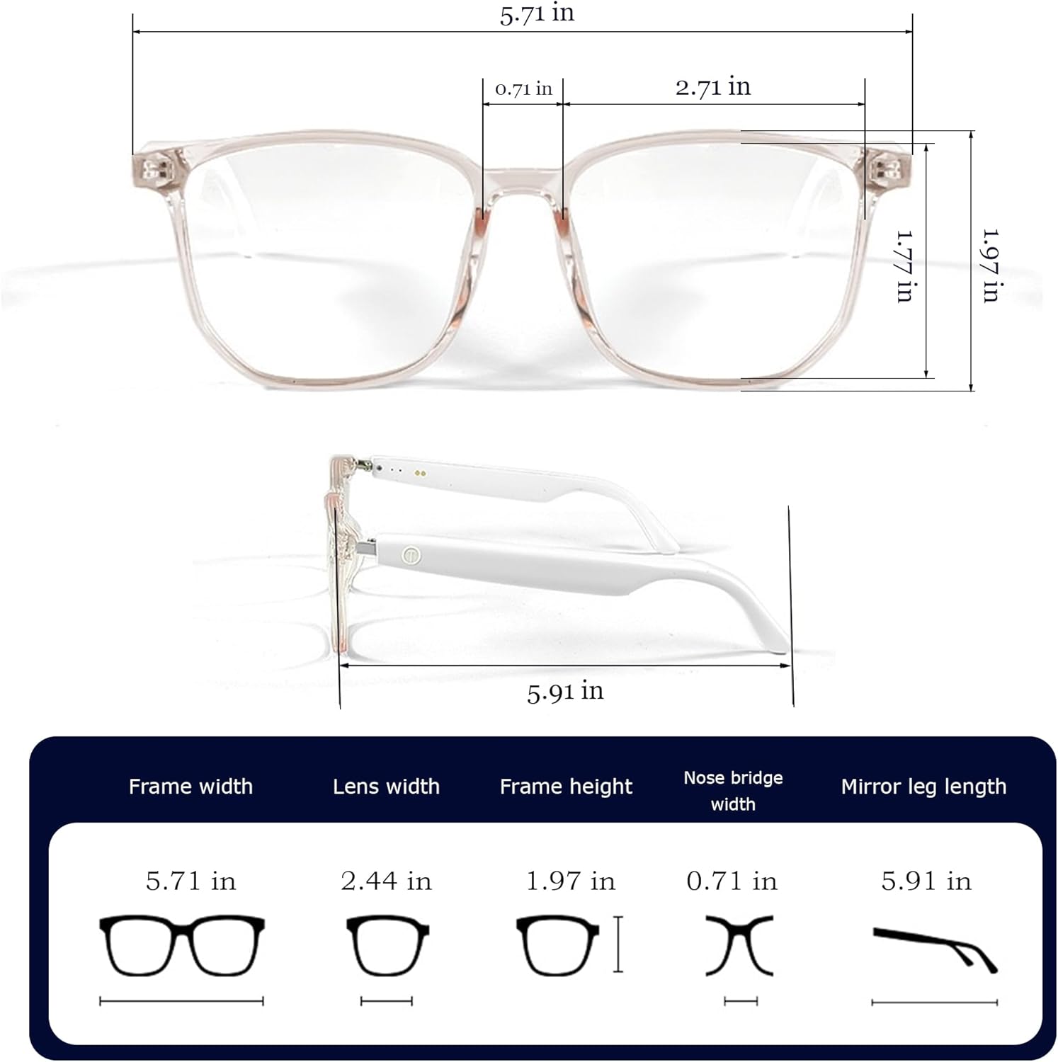 Ai Smart Glasses for Women Men, Blue Light Filter Clear Headphone Glasses with Speakers, Open-Ear Clear Sound, Lightweight